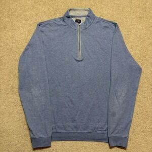 Johnnie-O Sweatshirt Mens Medium Blue 1/4 Zip Mock Neck Pullover Jersey Logo